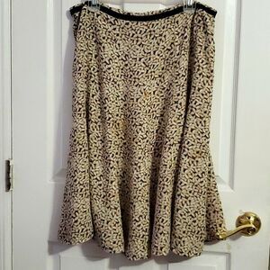 Christopher & Banks Tan Boho Botanical Leaves A-line Flare Fall Midi Skirt 14